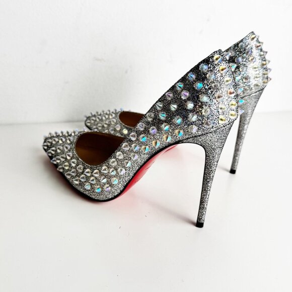 New CHRISTIAN LOUBOUTIN Nappa Mica Follies Spikes 100 Pumps Silver size 36 - Picture 7 of 10